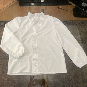White Ruffle Front Blouse